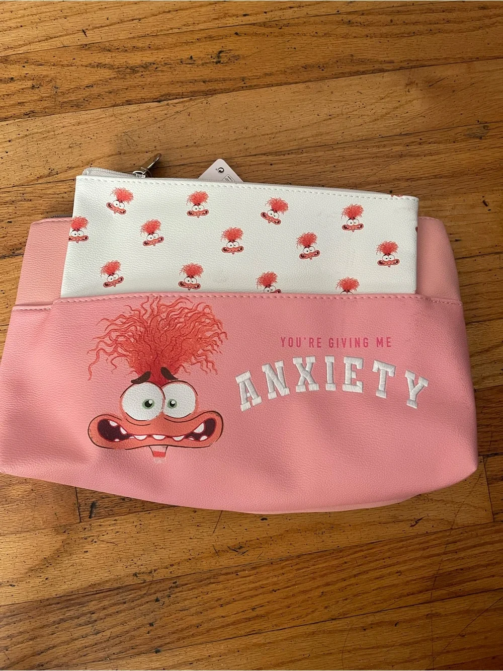 Pink Faux-Leather Cosmetic Pouch with Playful Character Print